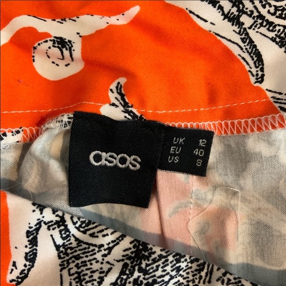 Women’s 8 ASOS midi skirt orange/white/black - Picture 3 of 5